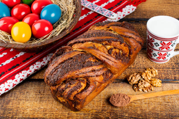 istock Traditional Romanian Easter table, homemade sweetbread 1220723293