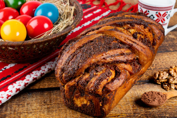istock Traditional Romanian Easter table, homemade sweetbread 1220723322