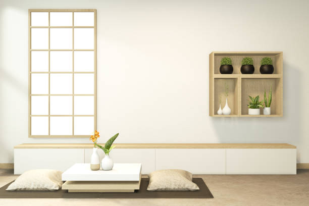 istock cabiner and low table interior mock up Chinese style Room interior. 3D rendering 1220724157