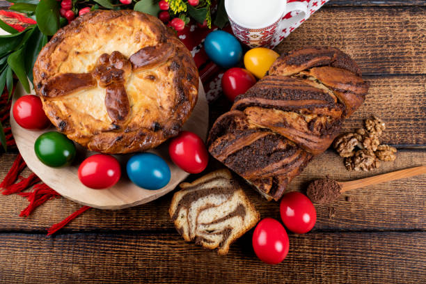 istock Traditional Romanian Easter table, homemade sweetbread 1220724185