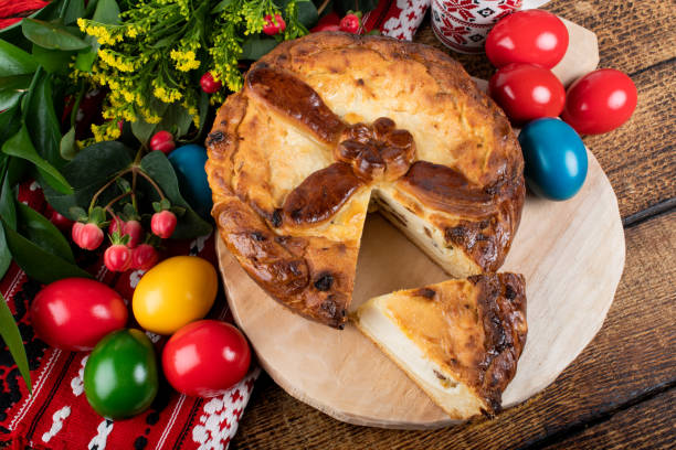 istock Traditional Romanian Easter table, homemade sweetbread 1220724359