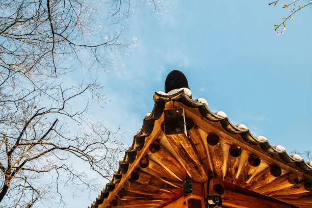 Korean traditional eaves at Gaesimsa Temple in Seosan, Korea