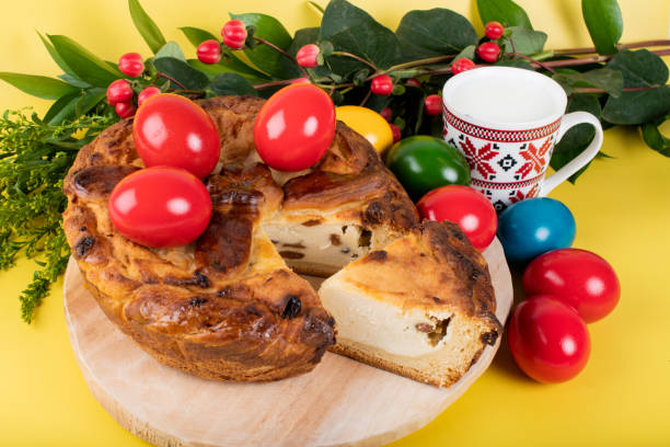 istock Traditional Romanian Easter table, homemade sweetbread 1220724558