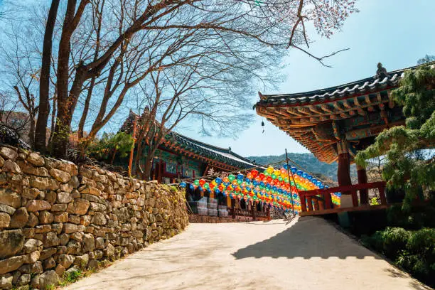 Gaesimsa Temple with Buddha's Birthday colorful lanterns in Seosan, Korea