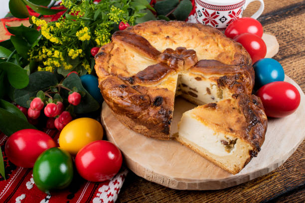 istock Traditional Romanian Easter table, homemade sweetbread 1220725574