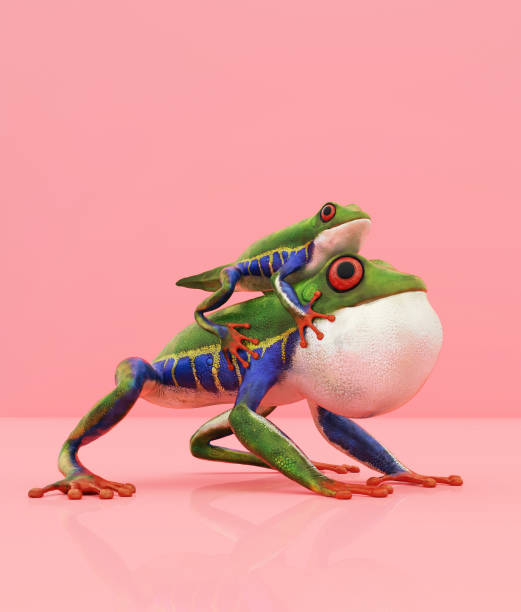 istock Tree frog and baby on pastel color background,3d rendering 1220725954