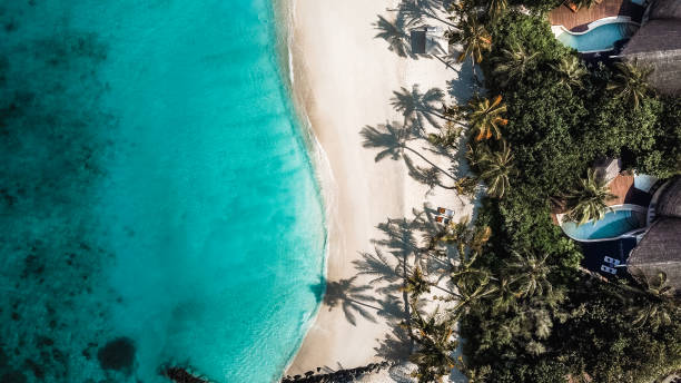 istock Maldives Island Beach Villas at Lagoon from above 1220728831