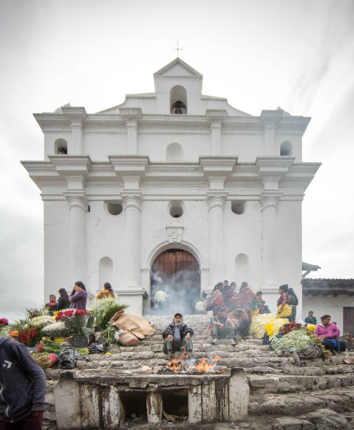 chichicastenango, Guatemala, 27th February 2020: mayan people at the traditional market selling and buying crafts