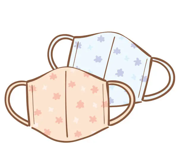 Vector illustration of Illustration of handmade cloth face mask. In Japan, handmade products are increasing due to the lack of masks due to the impact of COVID-19.