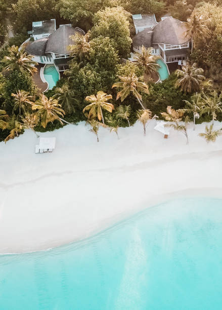 istock Maldives Island Beach Villas at Lagoon from above 1220730817