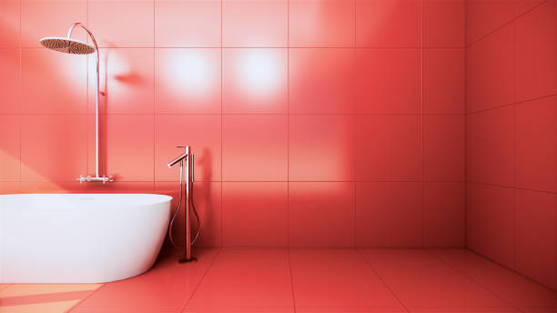 istock red Zen design Bath room tiles wall and floor - japanese style. 3D rendering 1220732021