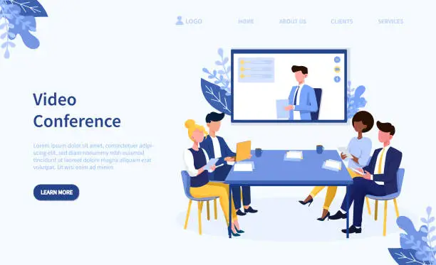Vector illustration of Video conference theme and team in online call