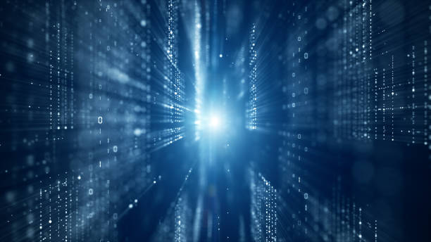 istock Digital cyberspace with particles and digital data network connections, Futuristic digital data display background concept. 1220733273
