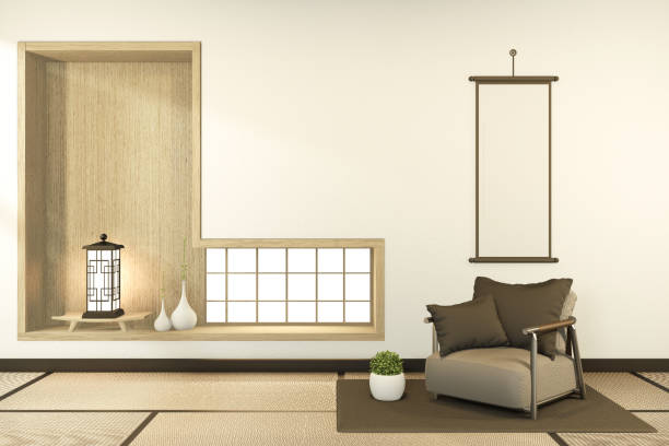 istock armchair on indoor empty room japan style. 3D rendering 1220733302