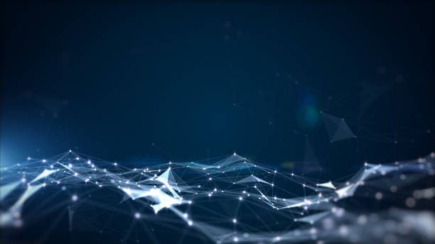 las ondas de partículas digitales azules abstractas y las conexiones de redes de datos digitales para el concepto de fondo tecnológico, la comunicación o el fondo de conexión de redes sociales. - big data fotos fotografías e imágenes de stock