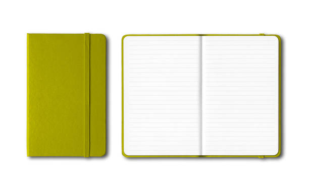 istock Olive green closed and open lined notebooks isolated on white 1220734453