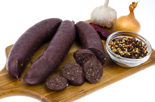 폴란드어와 독일 블랙 푸딩. 스튜디오 사진 - blood pudding 뉴스 사진 이미지