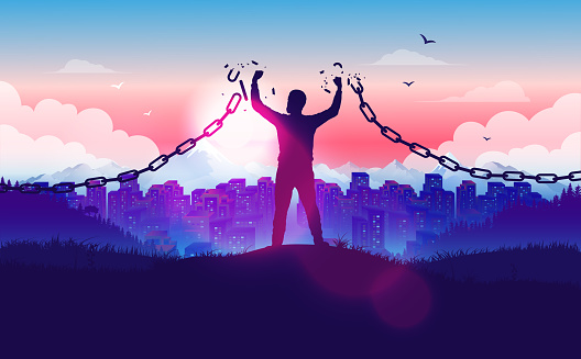 Freedom, liberation, hope and justice concept in vector illustration.