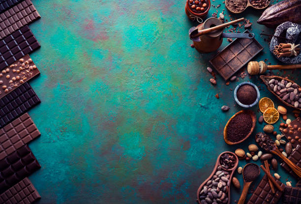 istock Assorted chocolate with bars cocoa beans cocoa pod and pot 1220738830