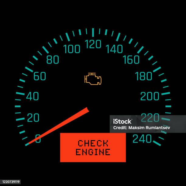 Speedometer Breaking Check Engine Light On Speedometer Display Stock Illustration - Download ...