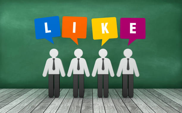istock Pictogram People with LIKE Bubble Speech on Chalkboard - 3D Rendering 1220739129