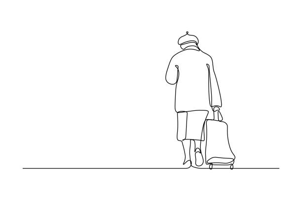 bildbanksillustrationer, clip art samt tecknat material och ikoner med äldre kvinna med väska - senior walking