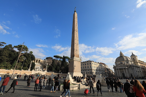Rome - December 30: Street life in square del Popolo, Rome the 30 December 2018, Italy. Rome is one of the most populated metropolitanareas in Europe