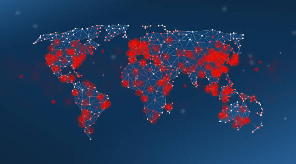 istock Virus Epidemic Spreading on World Map Polygon Graphic Background with Connected Lines 1220740995