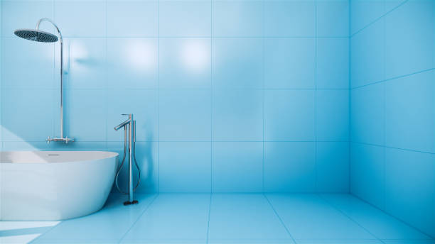 istock blue Zen design Bath room tiles wall and floor - japanese style. 3D rendering 1220741236