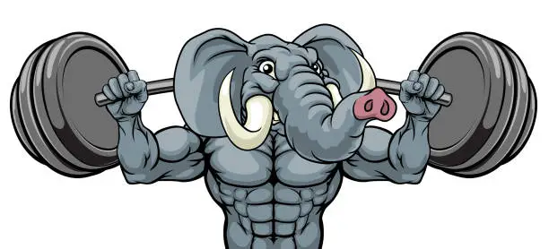Vector illustration of Elephant Mascot Weight Lifting Body Builder