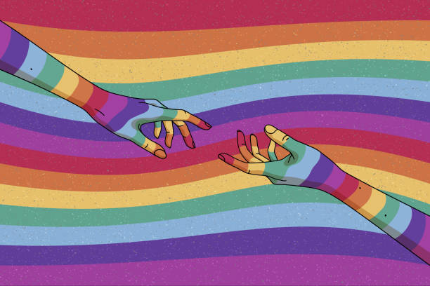 stockillustraties, clipart, cartoons en iconen met het bereiken van handen - queer flag