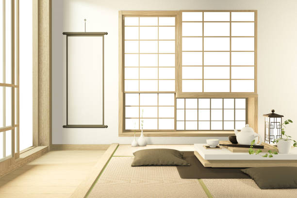 istock low table and pillow interior mock up Chinese style Room interior. 3D rendering 1220744695
