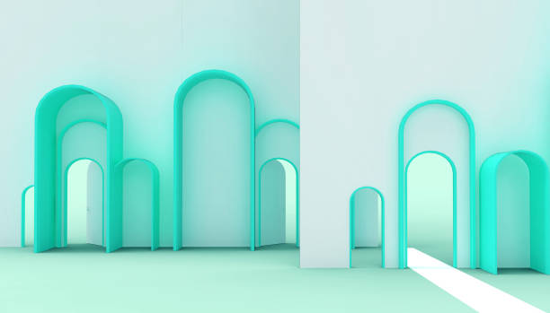 istock Door Minimal idea space room and creative business Concept on Blue - Green background - 3d rendering 1220744902