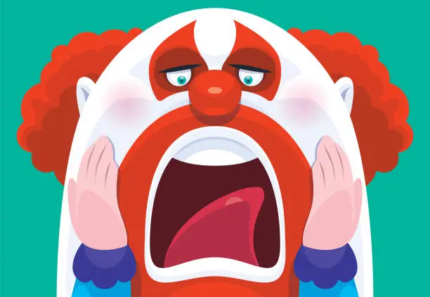 Vector illustration of scary clown screaming
