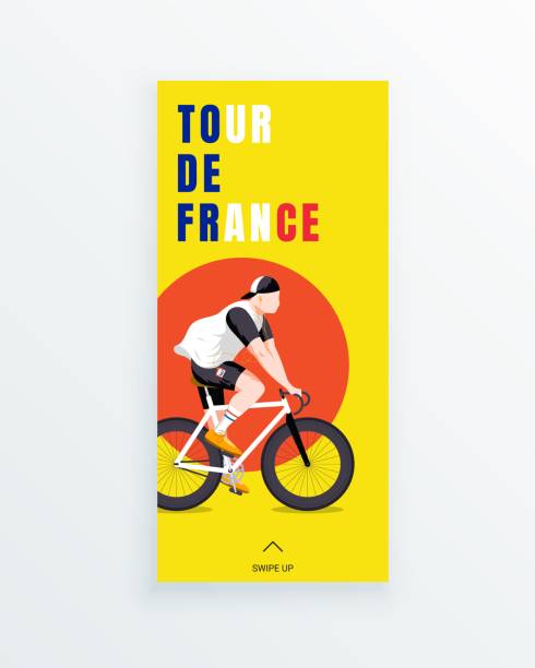 stockillustraties, clipart, cartoons en iconen met tour de france mannen meerdere etappe wielerwedstrijd sociale media verhaal sjabloon met jonge fiets racer op gele achtergrond. - tour de france