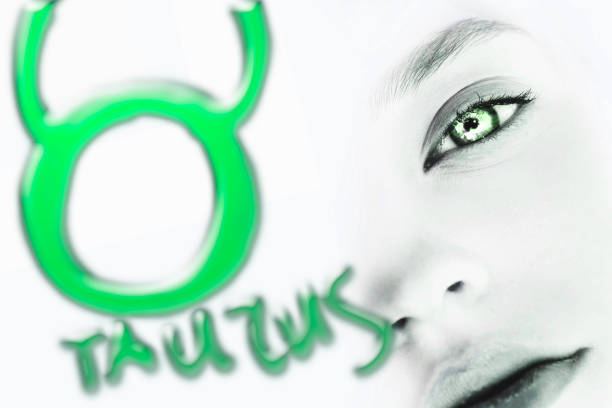 Female face and astrological Taurus horoscope symbol