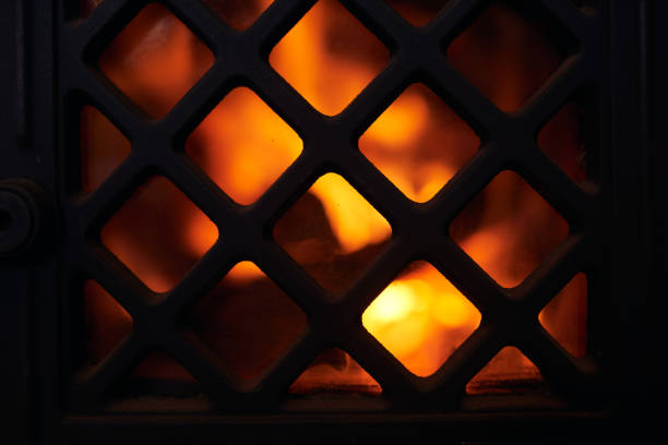 istock Close up of burning fireplace at home 1220747186