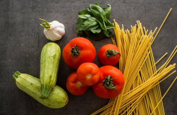istock Pasta ingredients top view photo 1220747578