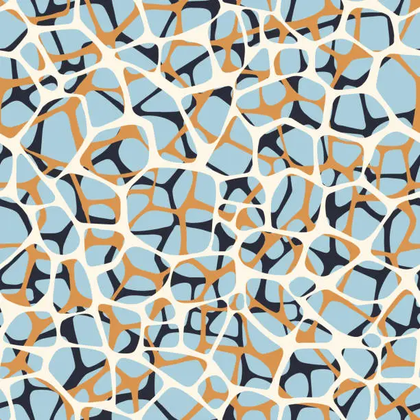 Vector illustration of Seamless pattern with abstract shapes. Irregular rounded pentagonal grid foam form. ornament.