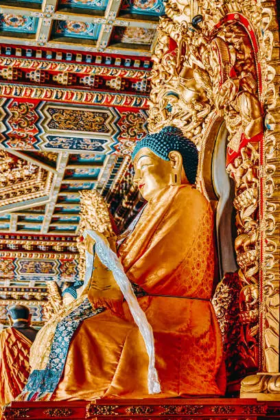 Interior view of Yonghegong Lama Temple.Beijing. Lama Temple is one of the largest and most important Tibetan Buddhist monasteries in the world.