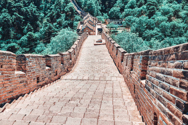 escalera de piedra de la gran muralla china, sección "mitianyu". - jiankou fotografías e imágenes de stock