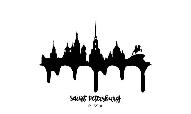 istock Saint Petersburg Russia black skyline silhouette vector illustration on white background with dripping ink effect. 1220750970