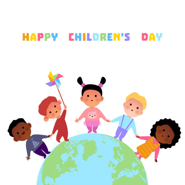 Happy children's day. Children. Friendship. Globe. Childhood. Children's rights holiday. Vector illustration Happy children's day. Children. Friendship. Globe. Childhood. Children's rights holiday. Vector illustration childrens rights stock illustrations