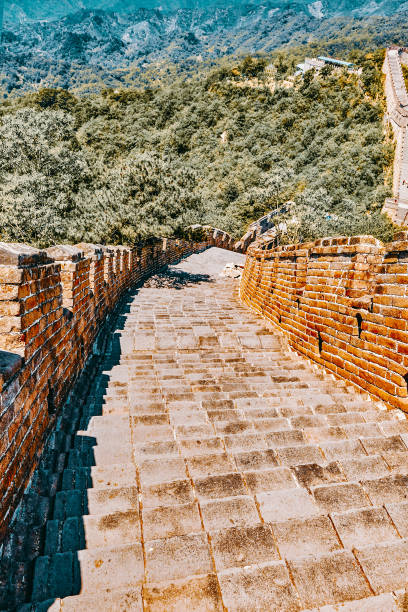 escalera de piedra de la gran muralla china, sección "mitianyu". - jiankou fotografías e imágenes de stock