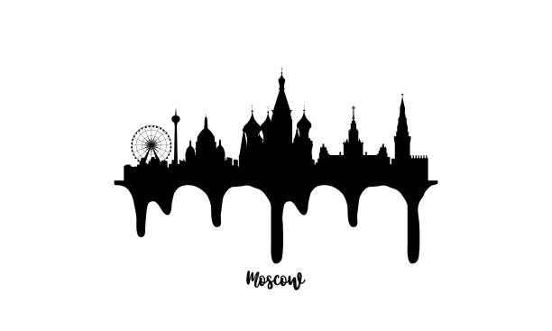 istock Moscow Russia black skyline silhouette vector illustration on white background with dripping ink effect. 1220751196