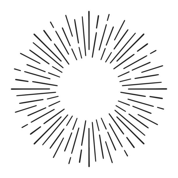 istock Sunburst doodle line art. Hand drawn sun burst, round banner with circle explosion. Retro sketch radial rays, black frame isolated on white background. Monochrome handmade design element 1220751205
