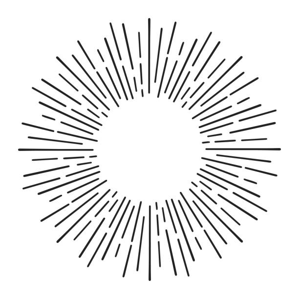 istock Sunburst doodle line art. Hand drawn sun burst, round banner with circle explosion. Retro sketch radial rays, black frame isolated on white background. Monochrome handmade design element 1220751232