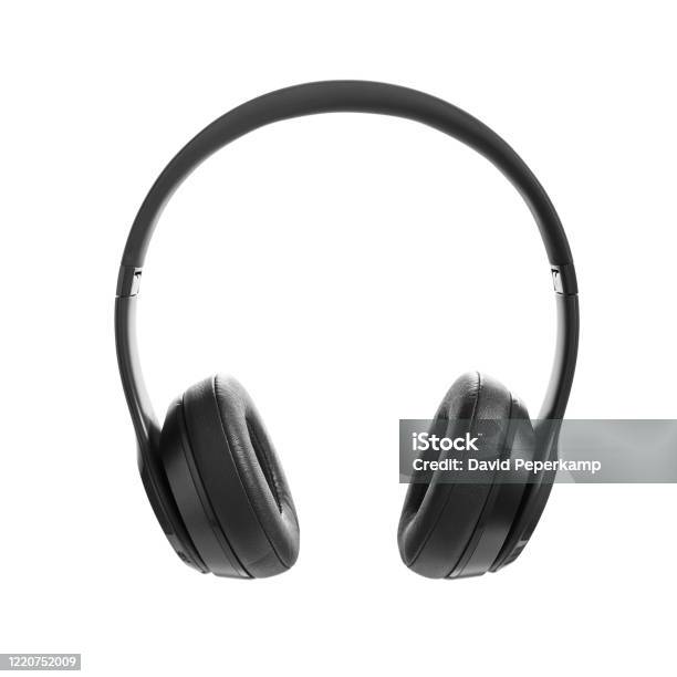 Black Wireless Headphone On White Background Headphone Isolated On A White Background Product Photography Picture Stock Photo - Download Image Now