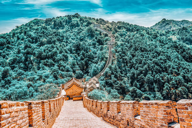 escalera de piedra de la gran muralla china, sección "mitianyu". - jiankou fotografías e imágenes de stock