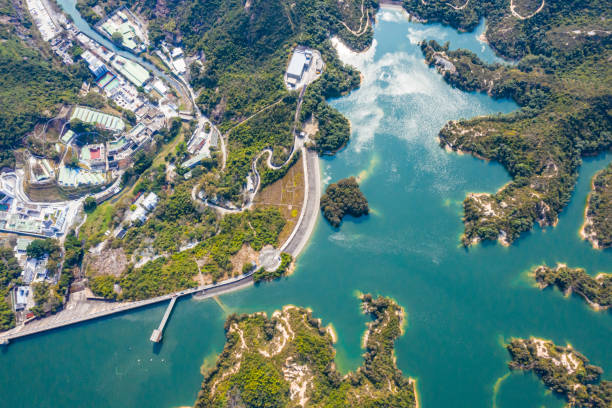 Drone view over Hong Kong Tai Lam Chung Reservoir Drone view over Hong Kong Tai Lam Chung Reservoir reservoir photos stock pictures, royalty-free photos & images
